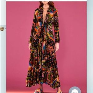 Farm Rio Black Macaw Island Long Sleeve Maxi Dress
